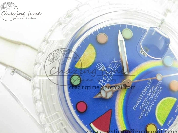 1219 Submariner Phantomlab Transparent KZF Best Edition Blue Fruit Dial on White Rubber Strap VR Classic 2563